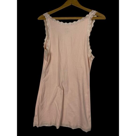 Old Navy Tank Top Lace Trim Sweetheart Neckline Size L Y2K Fitted Ribbed Pink - Picture 4 of 5